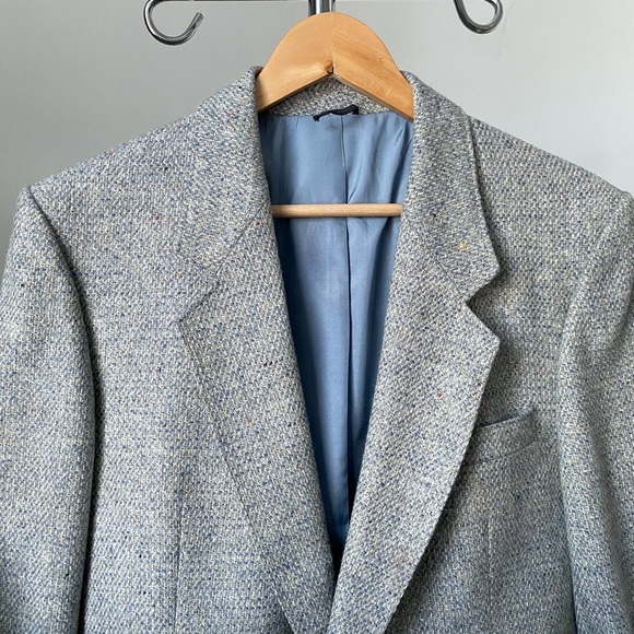 Vintage blue gray & white structured double vent Nino Cerruti wool tweed blazer - Picture 3 of 8